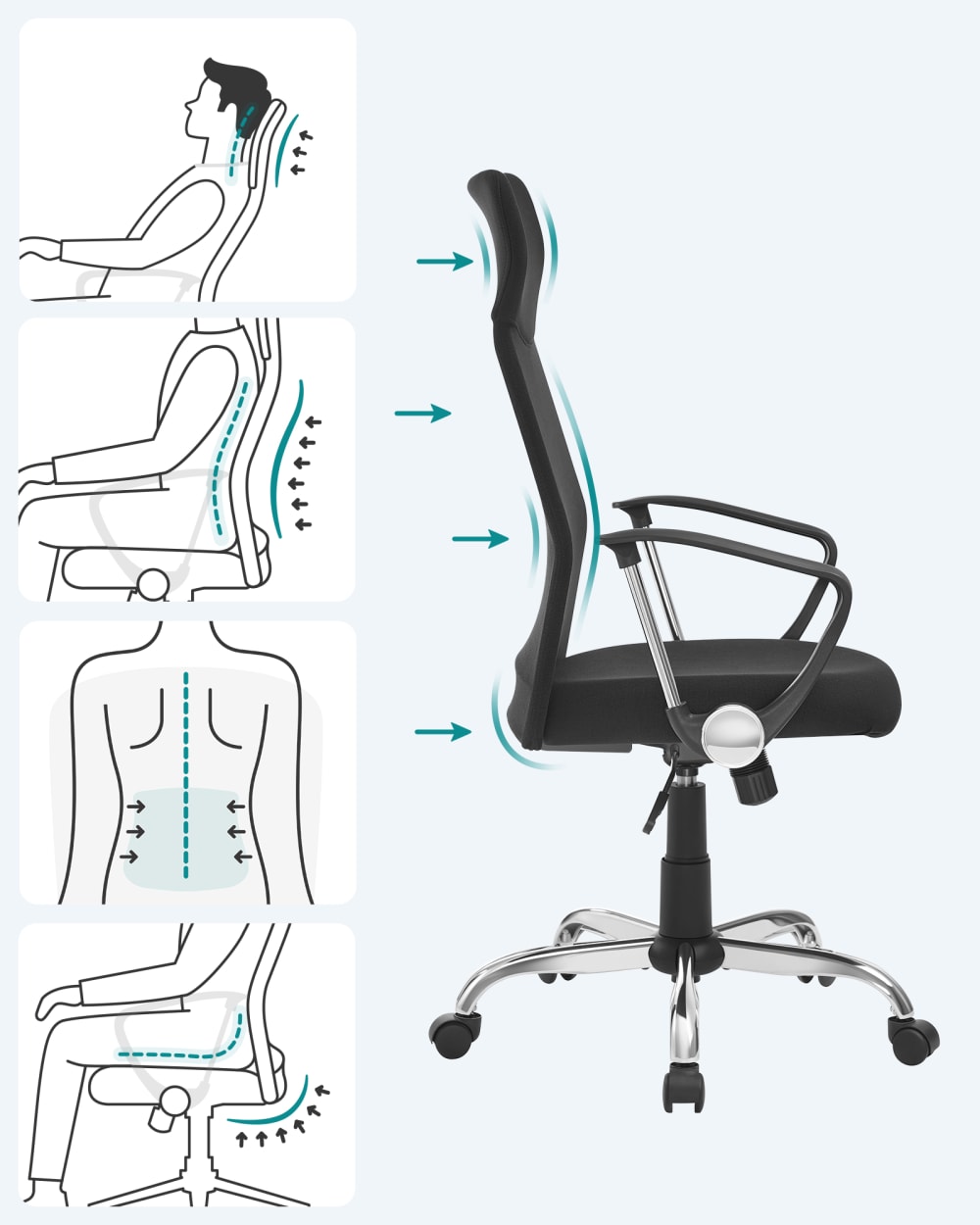 Fauteuil de bureau SONGMICS noir avec dossier haut et assise rembourrée — vue 2