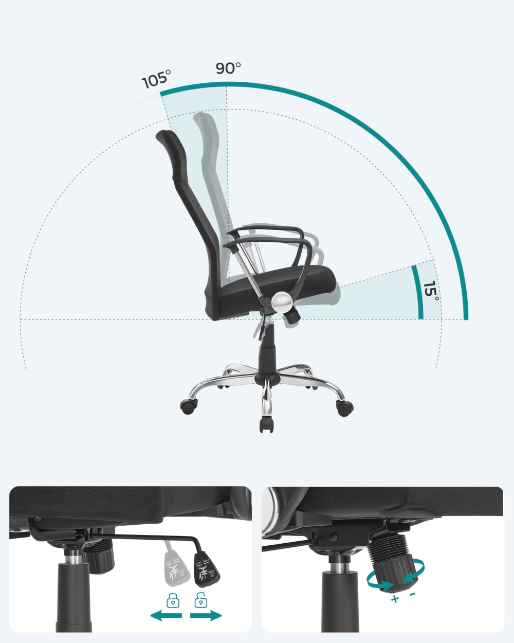 Fauteuil de bureau SONGMICS noir avec dossier haut et assise rembourrée — vue 3