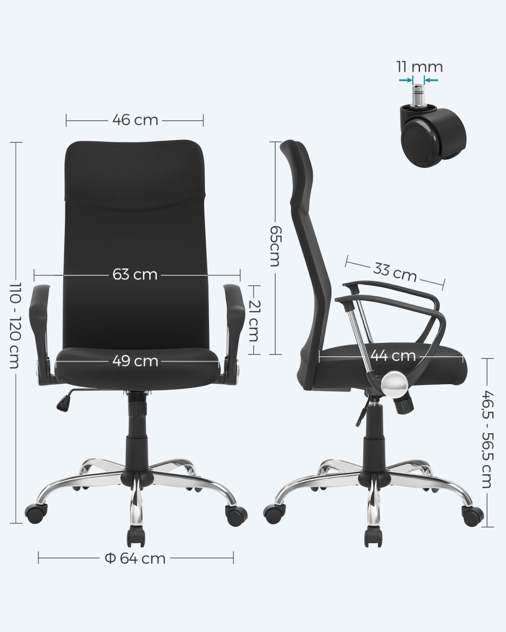 Fauteuil de bureau SONGMICS noir avec dossier haut et assise rembourrée — vue 6