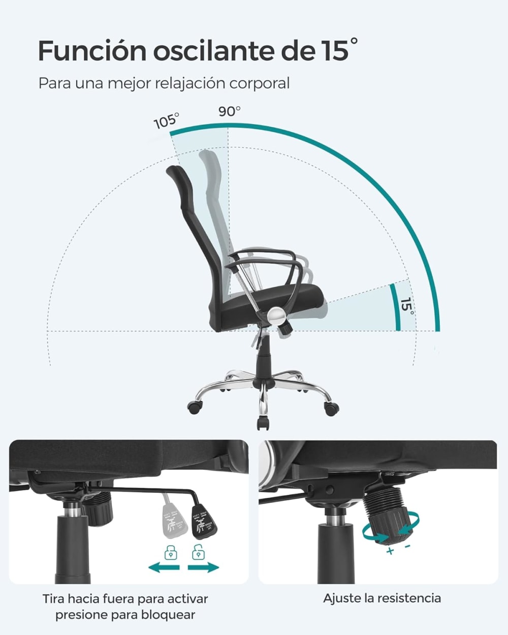 Fauteuil de bureau SONGMICS noir avec dossier haut et assise rembourrée — vue 9