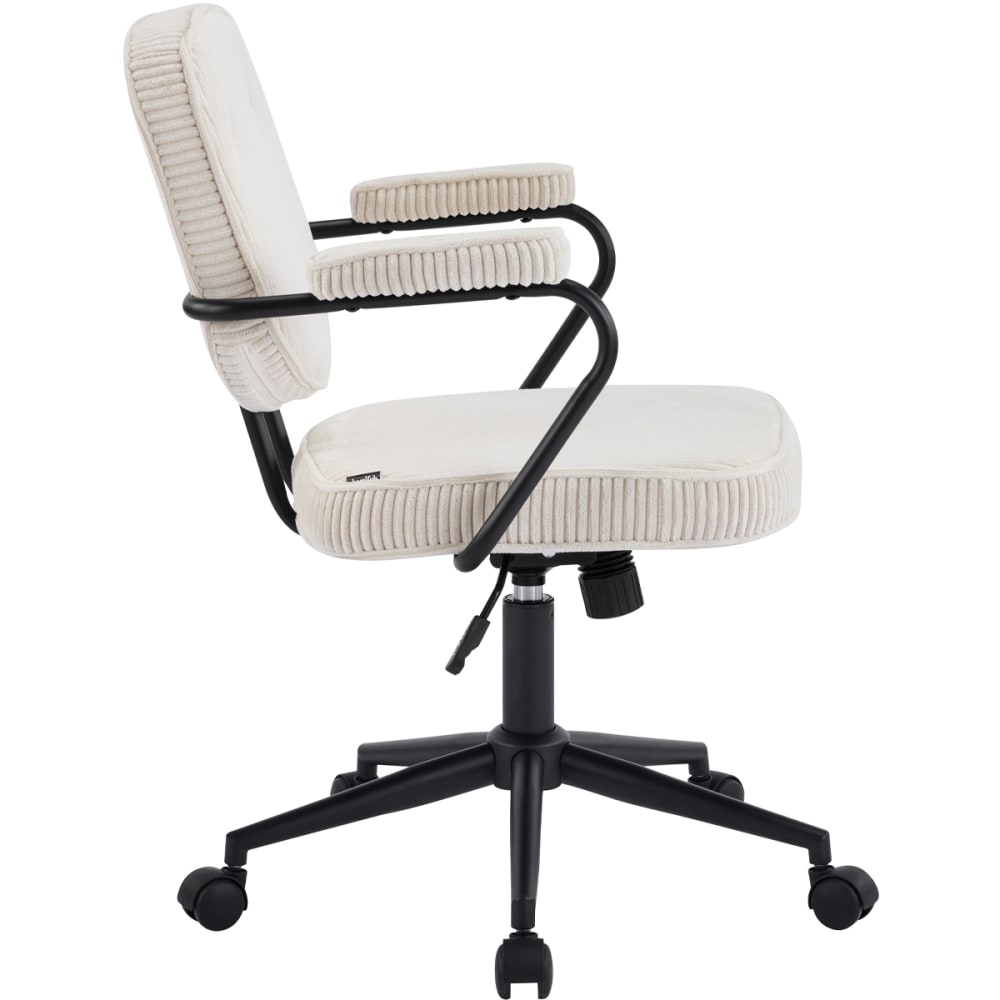 Fauteuil de bureau Ann en velours côtelé beige avec piètement à roulettes — vue 8