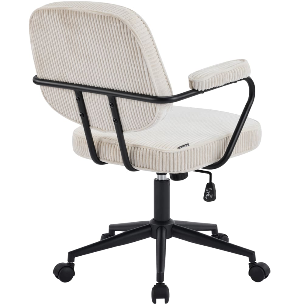 Fauteuil de bureau Ann en velours côtelé beige avec piètement à roulettes — vue 9