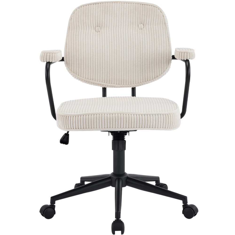 Fauteuil de bureau Ann en velours côtelé beige avec piètement à roulettes