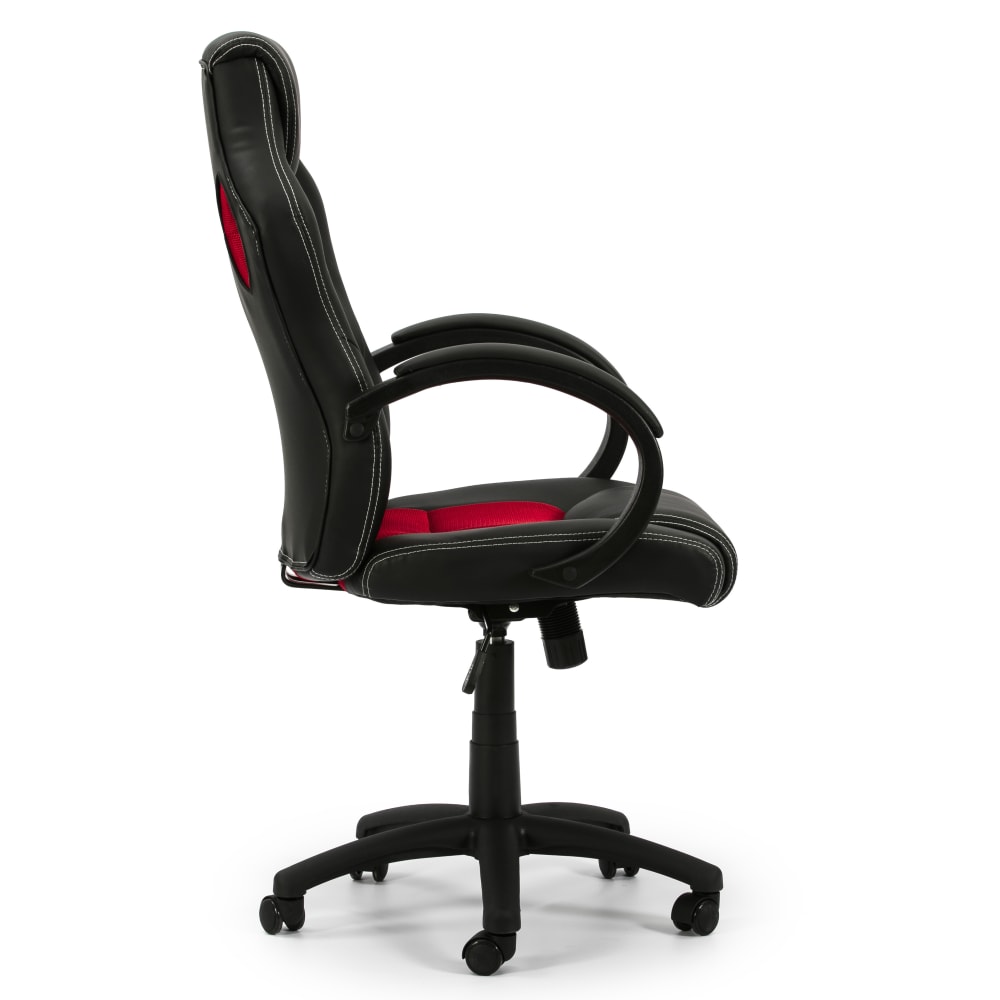 Fauteuil de bureau HOMN noir et rouge en similicuir, avec base étoile chromée — vue 4