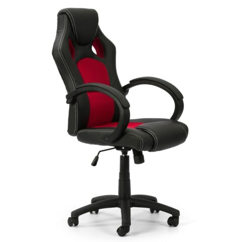 Fauteuil de bureau HOMN noir et rouge en similicuir, avec base étoile chromée