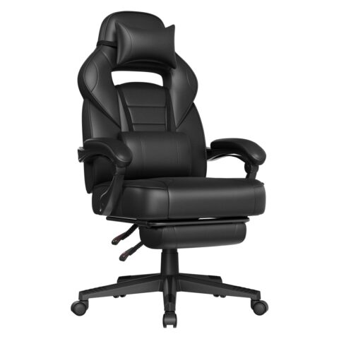 Fauteuil de bureau SONGMICS noir avec dossier haut et repose-pieds télescopique