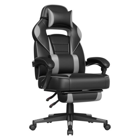 Fauteuil de bureau repose-pieds SONGMICS noir et gris avec repose-pieds télescopique