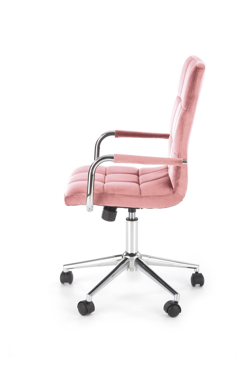 Siège de bureau enfant MSO en velours rose avec structure chromée — vue 3