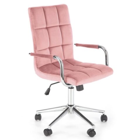 Siège de bureau enfant MSO en velours rose avec structure chromée