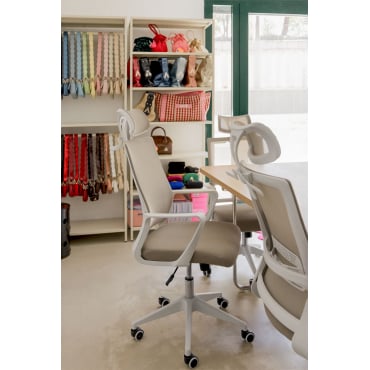 Chaise de bureau Sklum Teill Colors beige lin avec accoudoirs et roulettes — vue 2