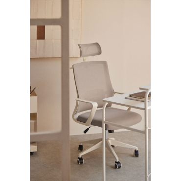 Chaise de bureau Sklum Teill Colors beige lin avec accoudoirs et roulettes — vue 3
