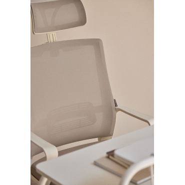 Chaise de bureau Sklum Teill Colors beige lin avec accoudoirs et roulettes — vue 4